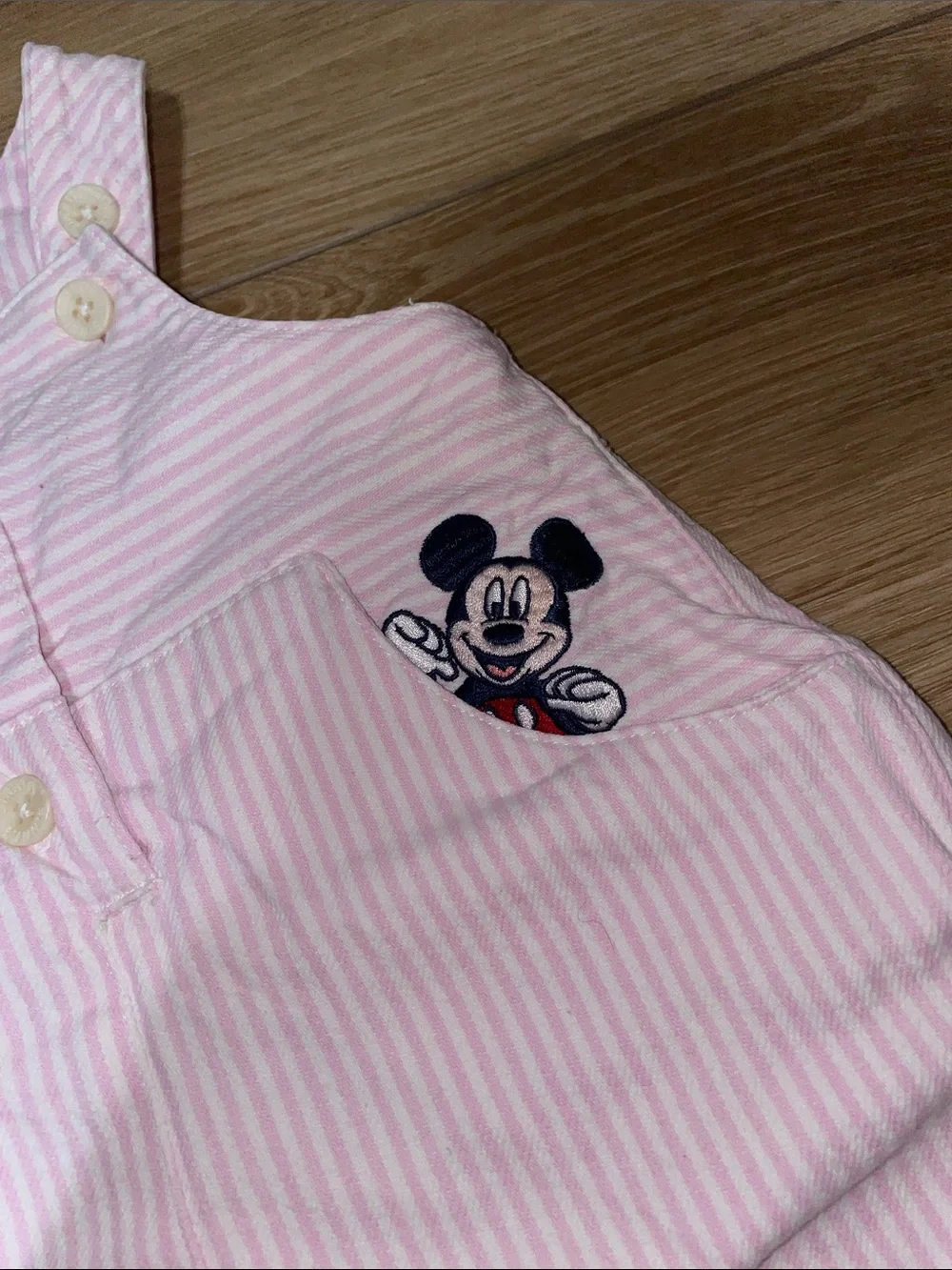 The Disney Store Mickey & Minnie Pink Striped Overalls 6m